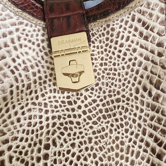 Brahmin Elisa Hobo Bag in Creme Rhodes Tri-Texture lizzard croc embossed🌹 - Picture 2 of 11